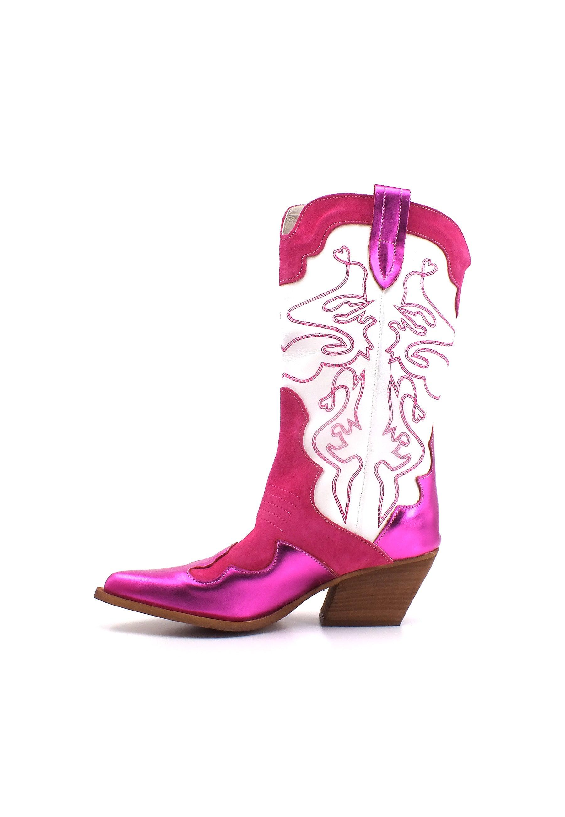 DIVINE FOLLIE Texano Donna Fuxia Bianco DF2324L - Sandrini Calzature e Abbigliamento