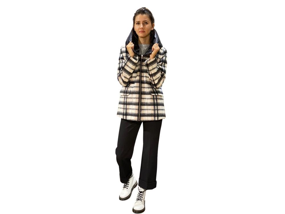 EMME MARELLA Cappotto Corto Fantasia Check Nero Panna ORA - Sandrini Calzature e Abbigliamento