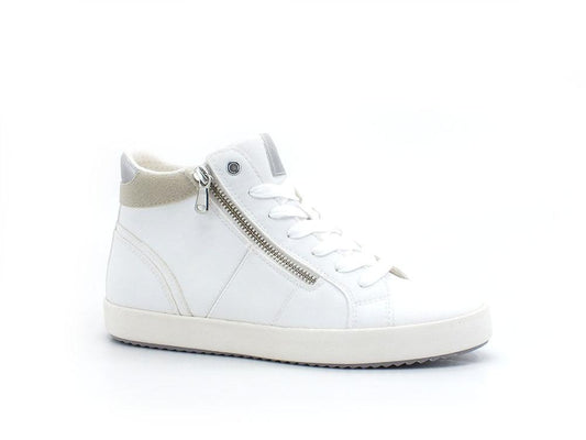 GEOX Sneaker Hi Metal Pelle Blomiee Bianco Argento - Sandrini Calzature e Abbigliamento