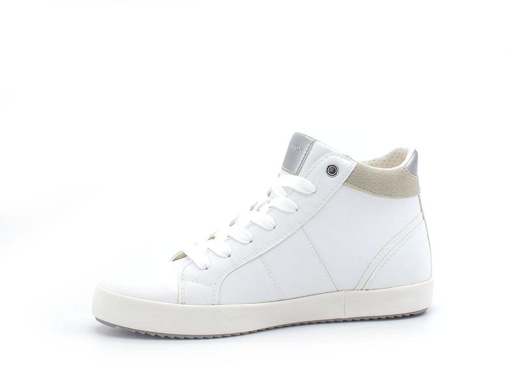 GEOX Sneaker Hi Metal Pelle Blomiee Bianco Argento - Sandrini Calzature e Abbigliamento