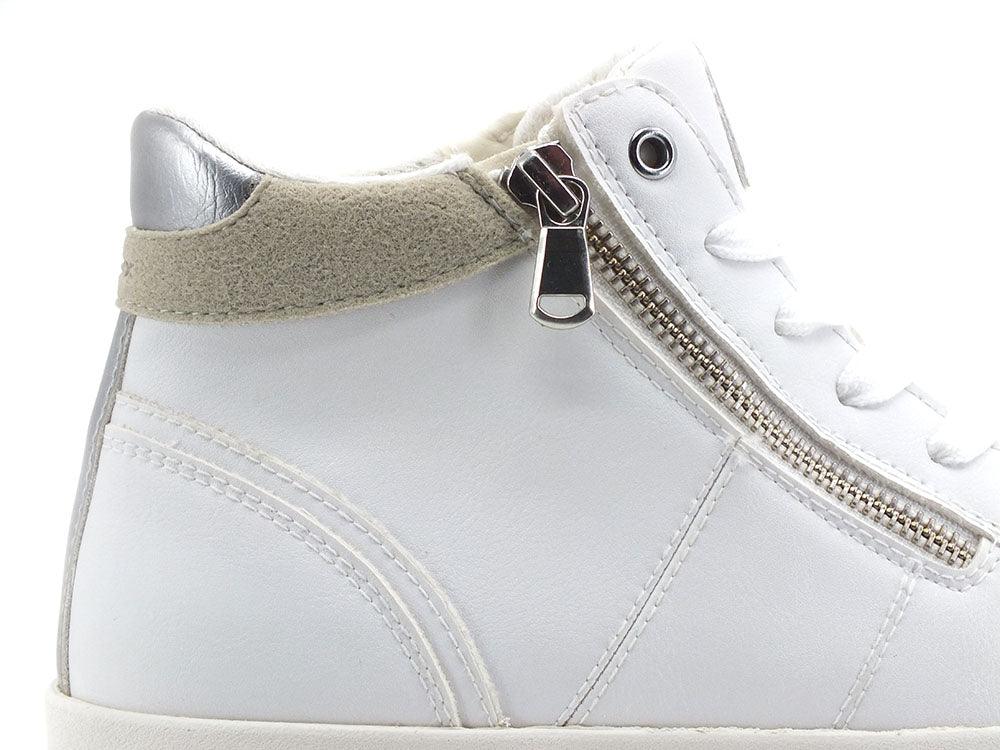 GEOX Sneaker Hi Metal Pelle Blomiee Bianco Argento - Sandrini Calzature e Abbigliamento