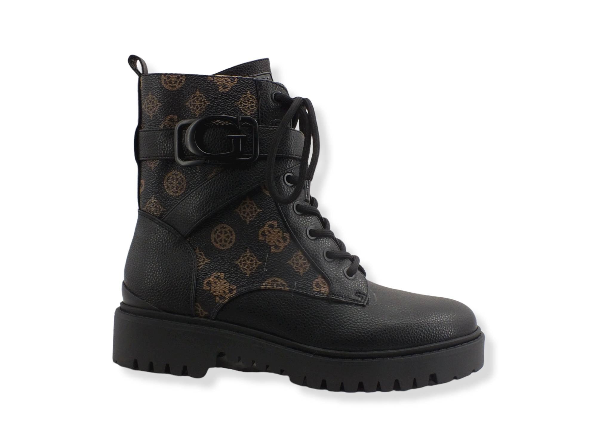GUESS Anfibio Donna Loghi Printed Zip Laterali Brown Ocra FL8ONAFAL10 - Sandrini Calzature e Abbigliamento