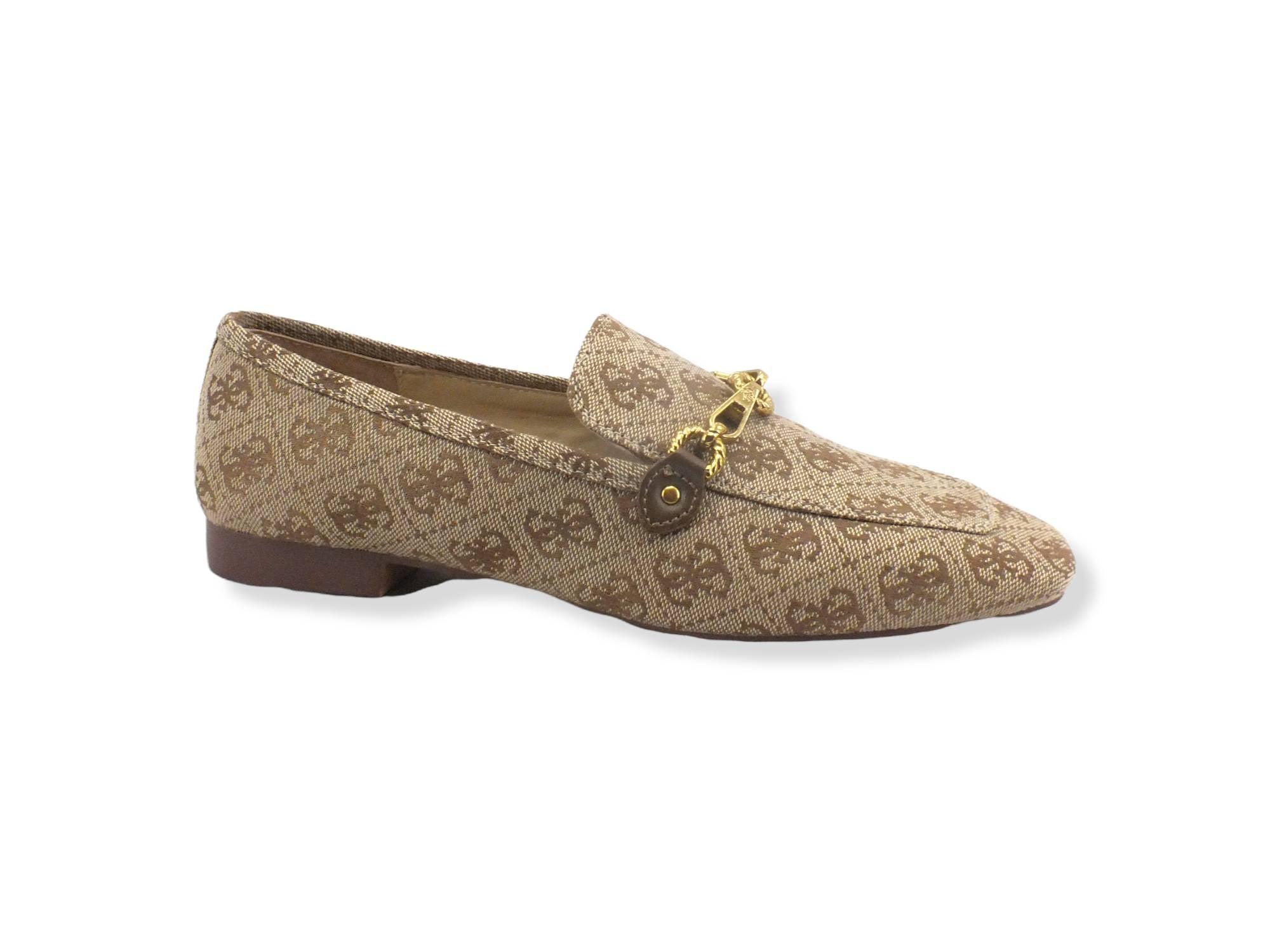 GUESS Mocassino Donna Loghi Beige Brown FL7MATFAL14 - Sandrini Calzature e Abbigliamento