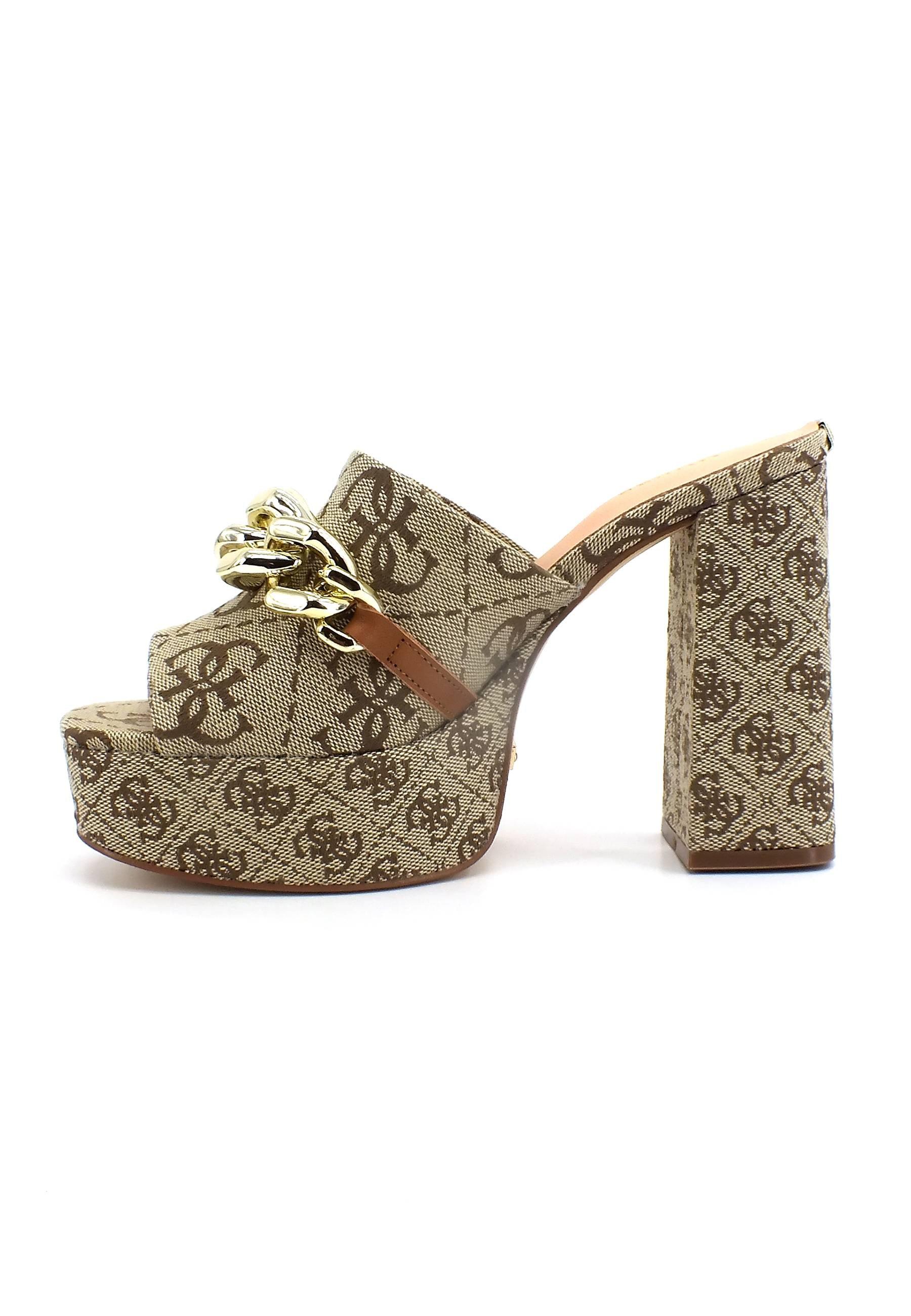 GUESS Sabot Tacco Largo Donna Beige Brown FL5XN2FAL03 - Sandrini Calzature e Abbigliamento