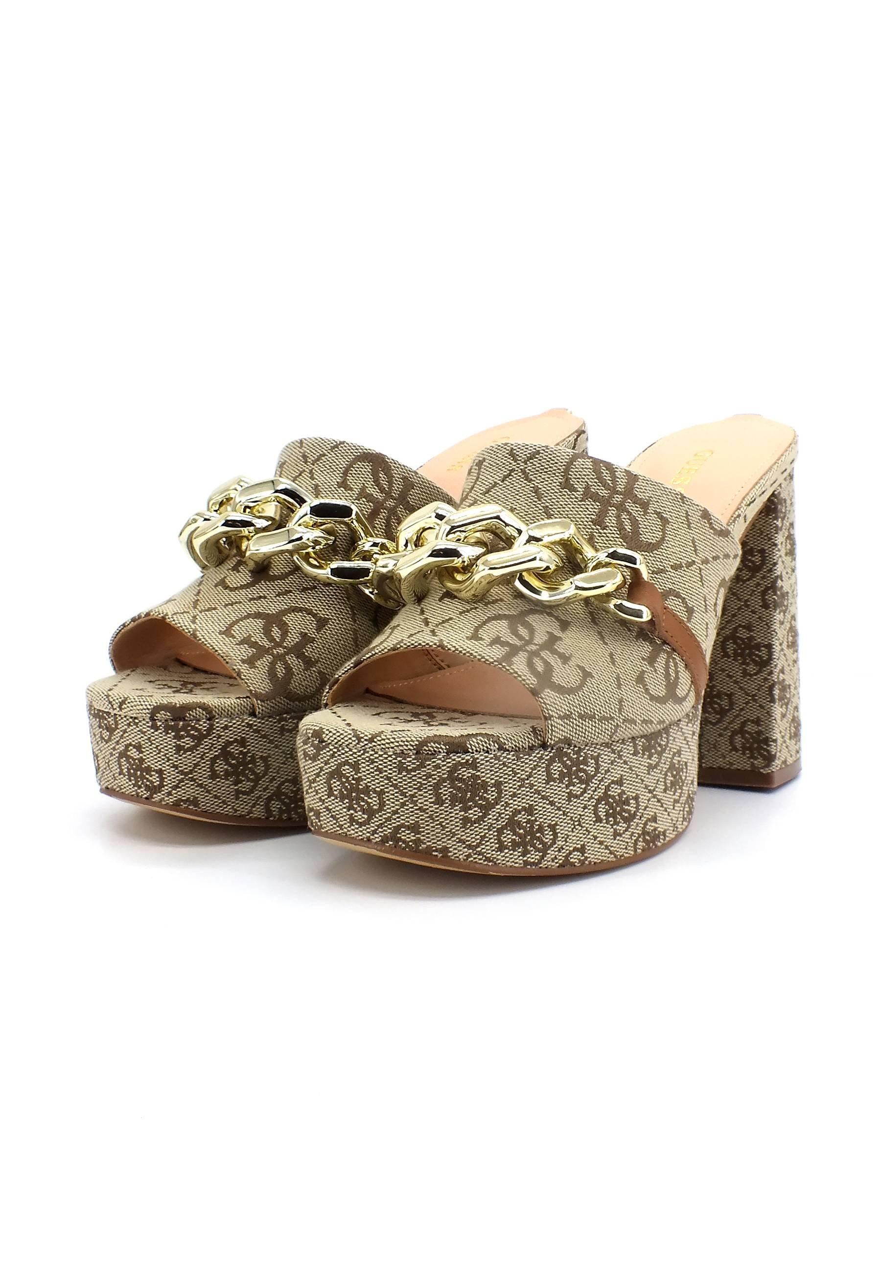 GUESS Sabot Tacco Largo Donna Beige Brown FL5XN2FAL03 - Sandrini Calzature e Abbigliamento