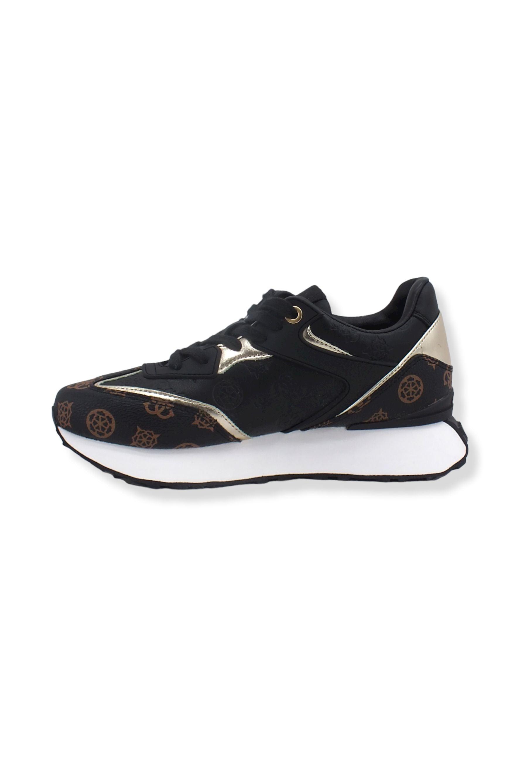 GUESS Sneaker Loghi Rilievo Lamè Donna Black Brown FL7LUCFAL12 - Sandrini Calzature e Abbigliamento