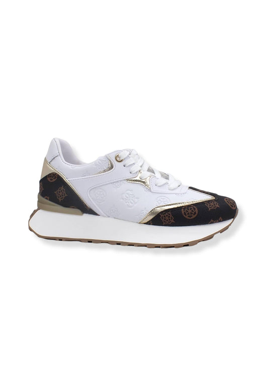 GUESS Sneaker Loghi Rilievo Lamè Donna White Brown FL7LUCFAL12 - Sandrini Calzature e Abbigliamento