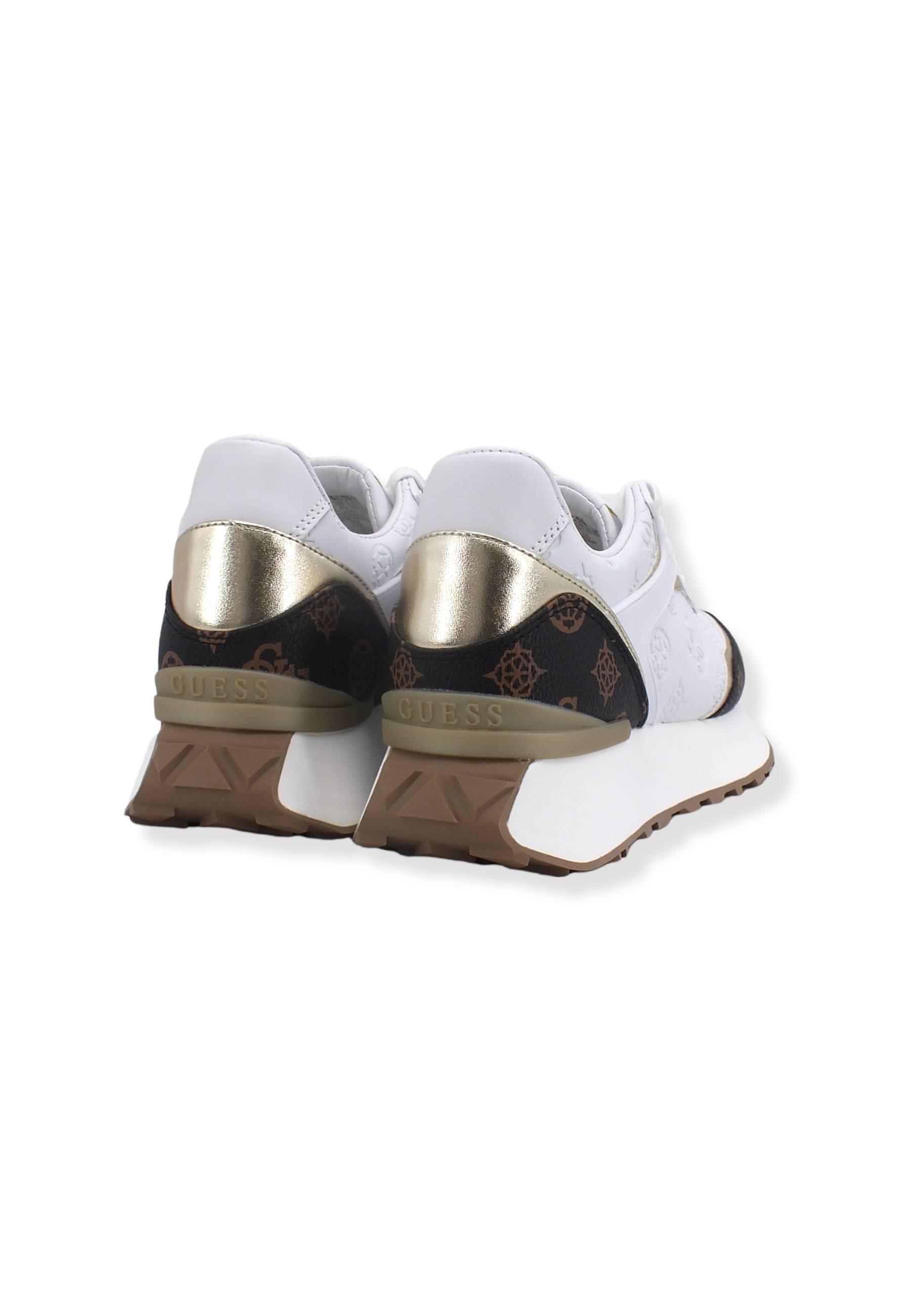 GUESS Sneaker Loghi Rilievo Lamè Donna White Brown FL7LUCFAL12 - Sandrini Calzature e Abbigliamento