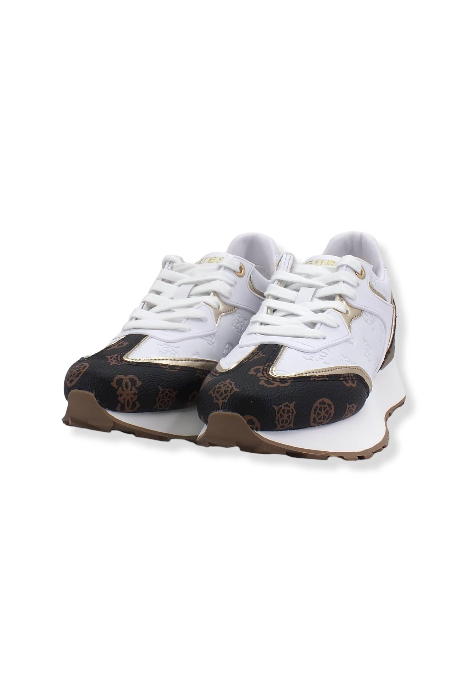 GUESS Sneaker Loghi Rilievo Lamè Donna White Brown FL7LUCFAL12 - Sandrini Calzature e Abbigliamento