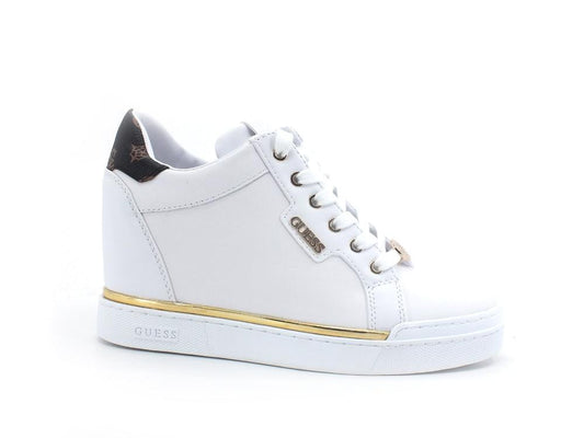 GUESS Sneaker Zeppa Interna Gold Loghi White Brown FL5FT2FAL12 - Sandrini Calzature e Abbigliamento