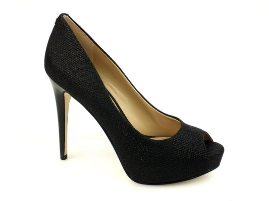 GUESS spuntata tacco 12 plateau 3 PELLE TESSUTO BLACK NERO FLHA73FAM07 - Sandrini Calzature e Abbigliamento