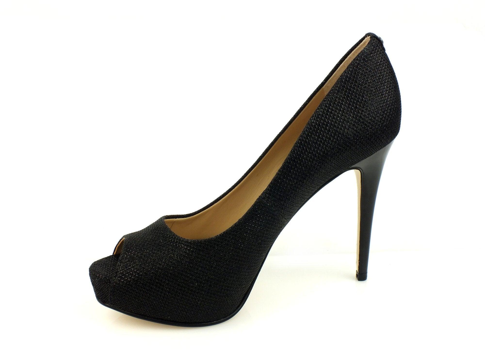 GUESS spuntata tacco 12 plateau 3 PELLE TESSUTO BLACK NERO FLHA73FAM07 - Sandrini Calzature e Abbigliamento