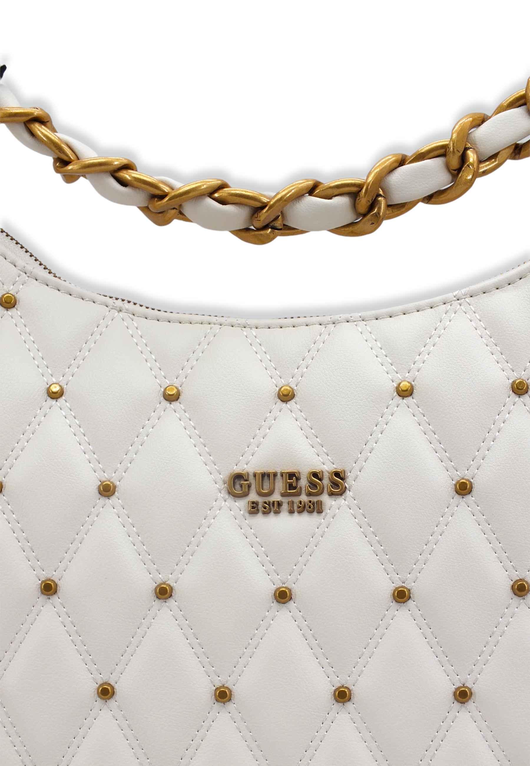 GUESS Tirana Hobo Large Borchie Borsa Tracolla Donna Bianco Ivory QS855302 - Sandrini Calzature e Abbigliamento