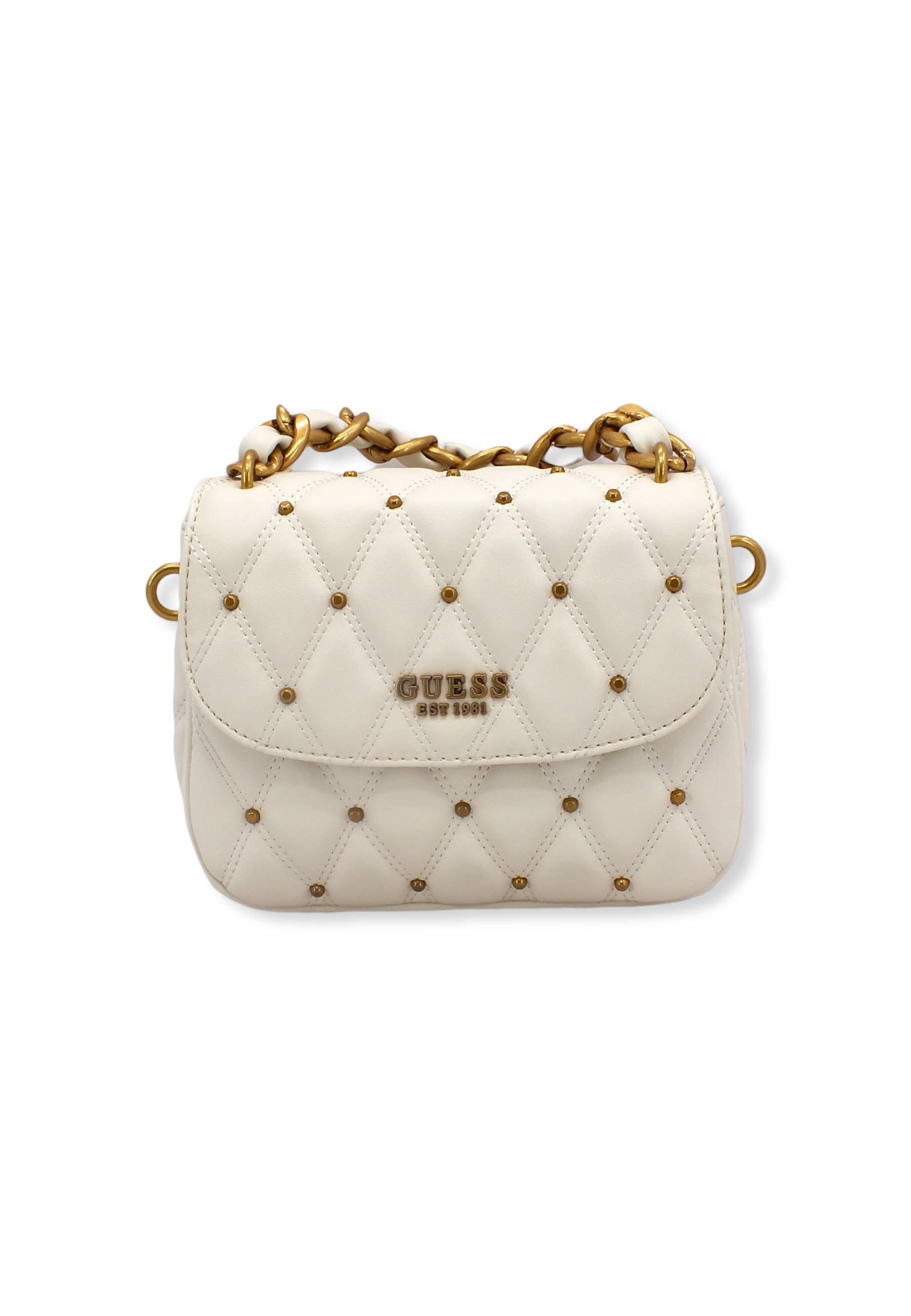 GUESS Tirana Shoulder Bag Borchie Borsa Tracolla Donna Bianco Ivory QS855319 - Sandrini Calzature e Abbigliamento