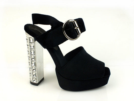 JEFFREY CAMPBELL Mitra-JLH tacco diamanti fibbia TESSUTO BLACK NERO JCS35JC218 - Sandrini Calzature e Abbigliamento