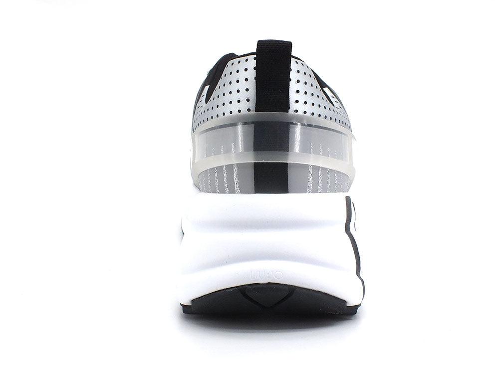 LIU JO 12:12 01 Sneaker Spreading Lycra White Black Silver BA2141EX018 - Sandrini Calzature e Abbigliamento