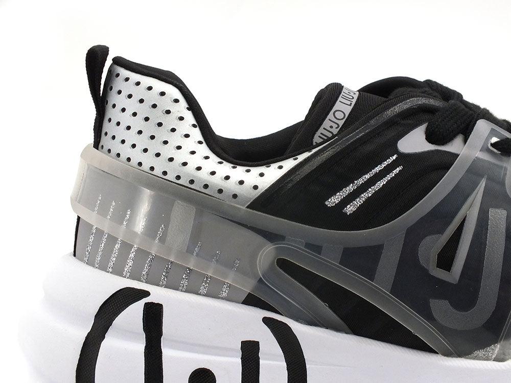 LIU JO 12:12 01 Sneaker Spreading Lycra White Black Silver BA2141EX018 - Sandrini Calzature e Abbigliamento