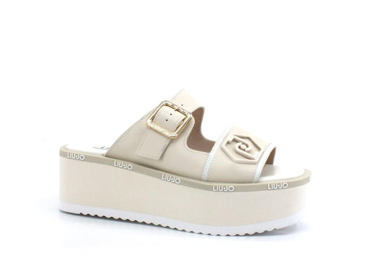 LIU JO Aba 08 Ciabatta Zeppa Fibbia Pelle Beige Skin SA2001P0102 - Sandrini Calzature e Abbigliamento