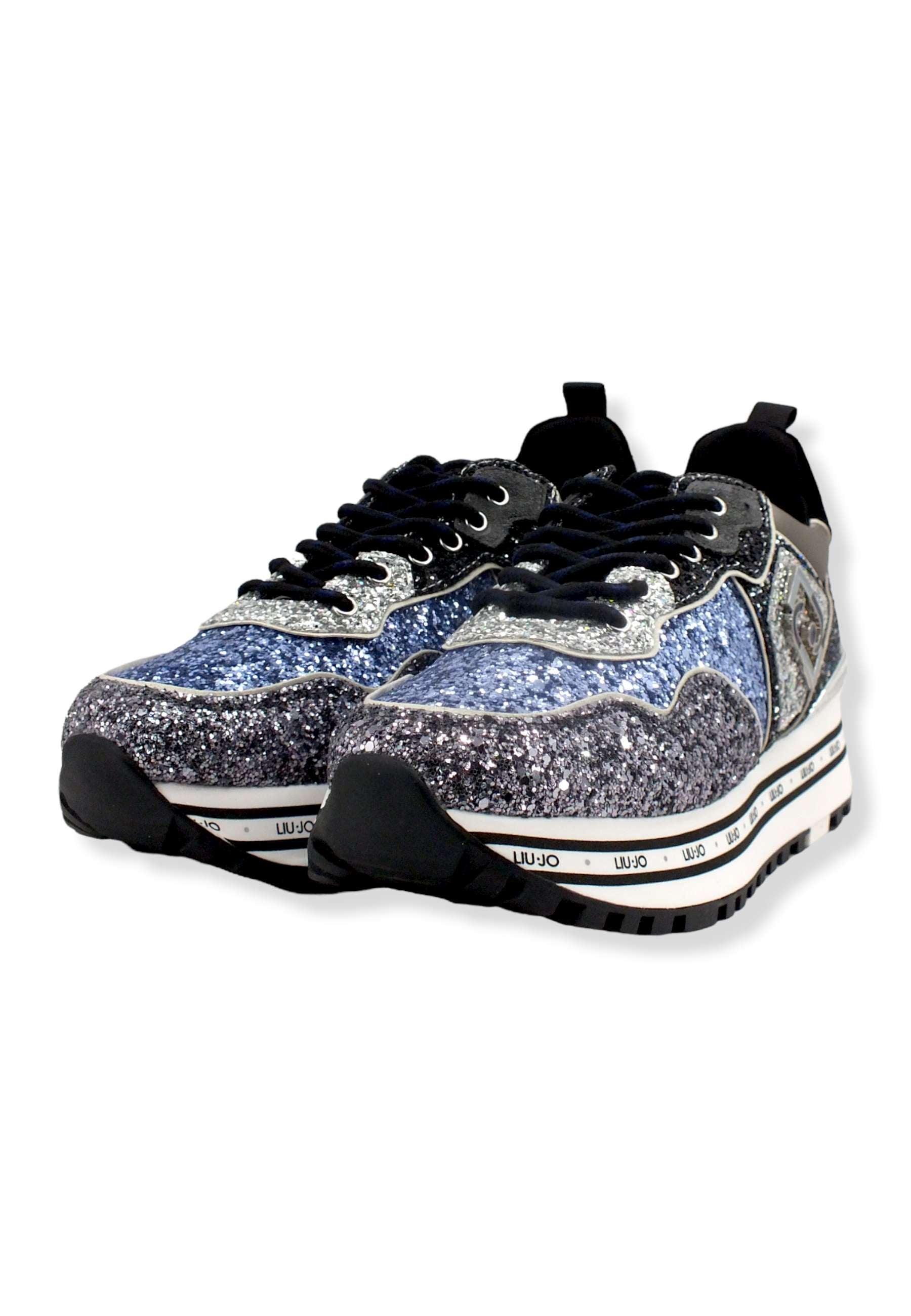 LIU JO Maxi Wonder 24 Glitter Sneaker Donna Blue BF2103TX007 - Sandrini Calzature e Abbigliamento
