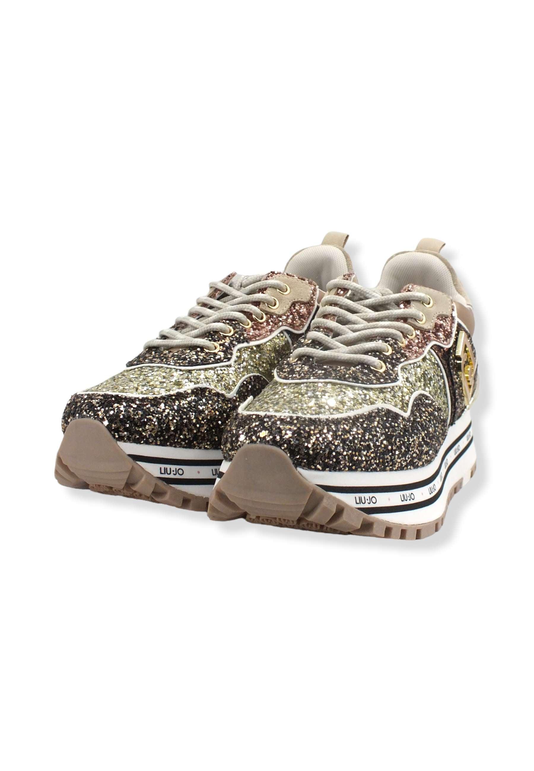 LIU JO Maxi Wonder 24 Glitter Sneaker Donna Light Gold BF2103TX007 - Sandrini Calzature e Abbigliamento
