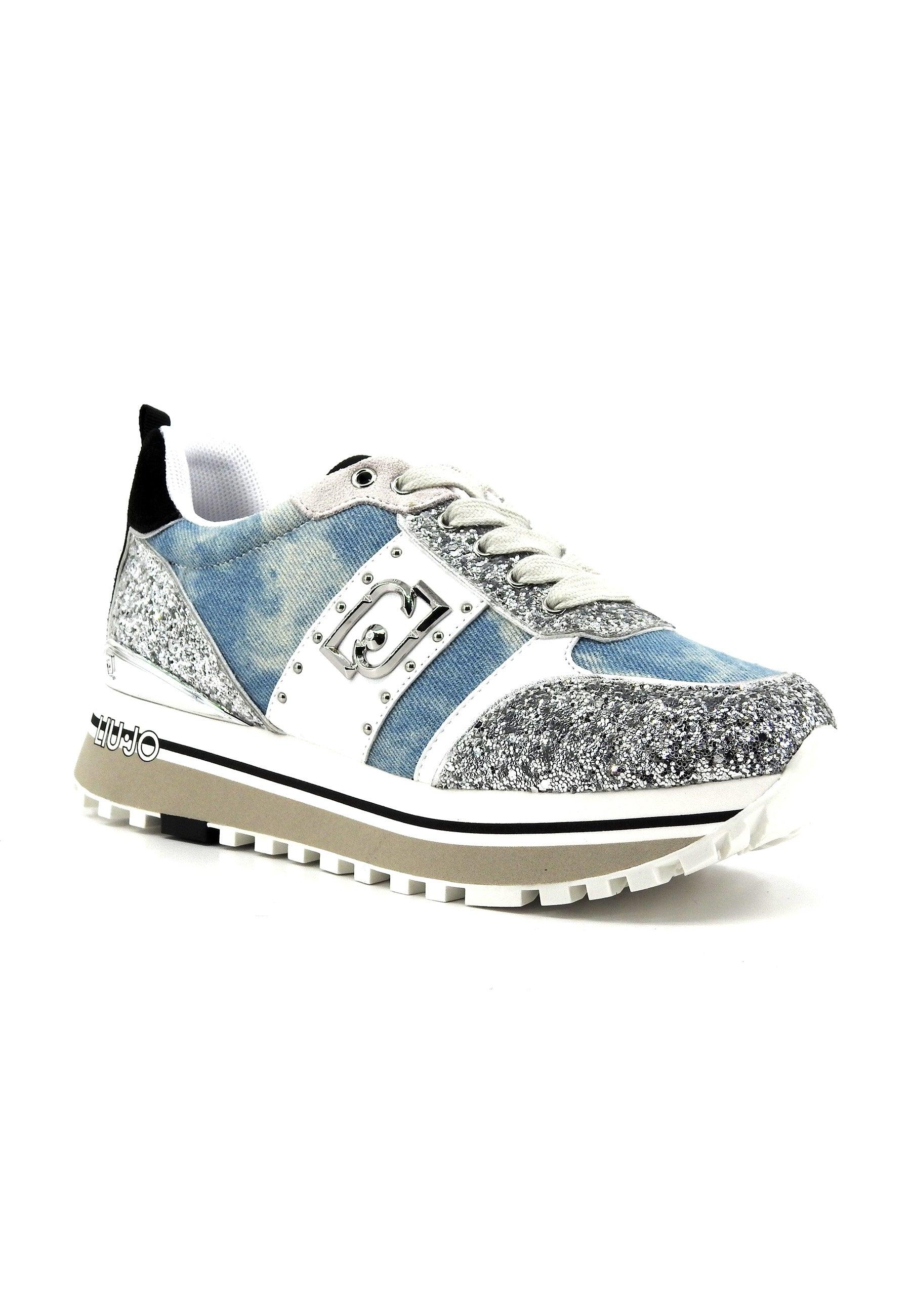 LIU JO Maxi Wonder 71 Sneaker Donna Denim Silver BA4055TX393 - Sandrini Calzature e Abbigliamento