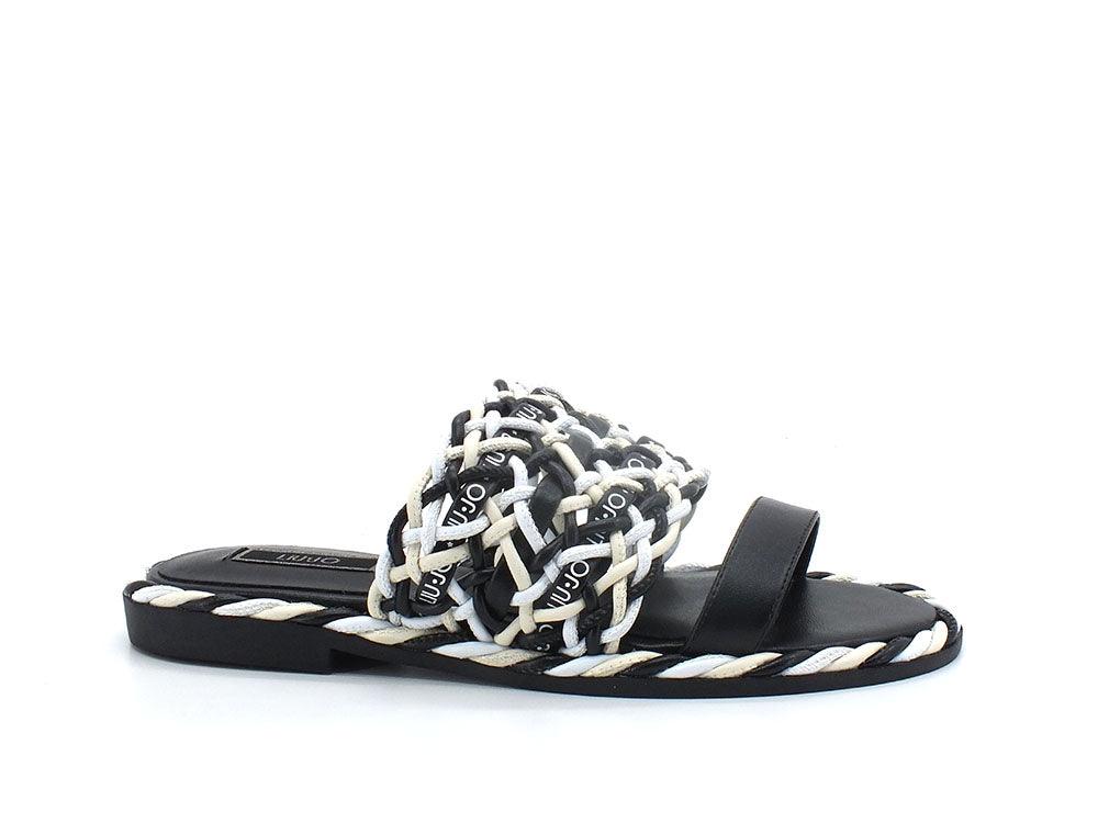 LIU JO Pepita 01 Ciabatta Spreading Intreccio Black White SA2137EX014 - Sandrini Calzature e Abbigliamento
