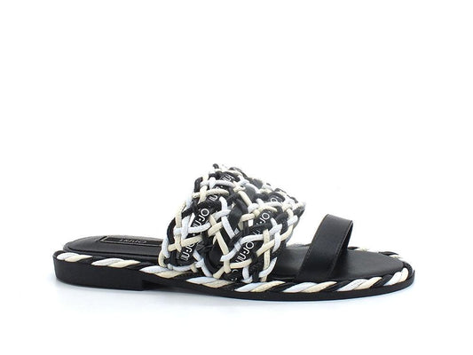 LIU JO Pepita 01 Ciabatta Spreading Intreccio Black White SA2137EX014 - Sandrini Calzature e Abbigliamento