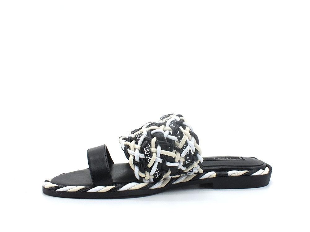 LIU JO Pepita 01 Ciabatta Spreading Intreccio Black White SA2137EX014 - Sandrini Calzature e Abbigliamento
