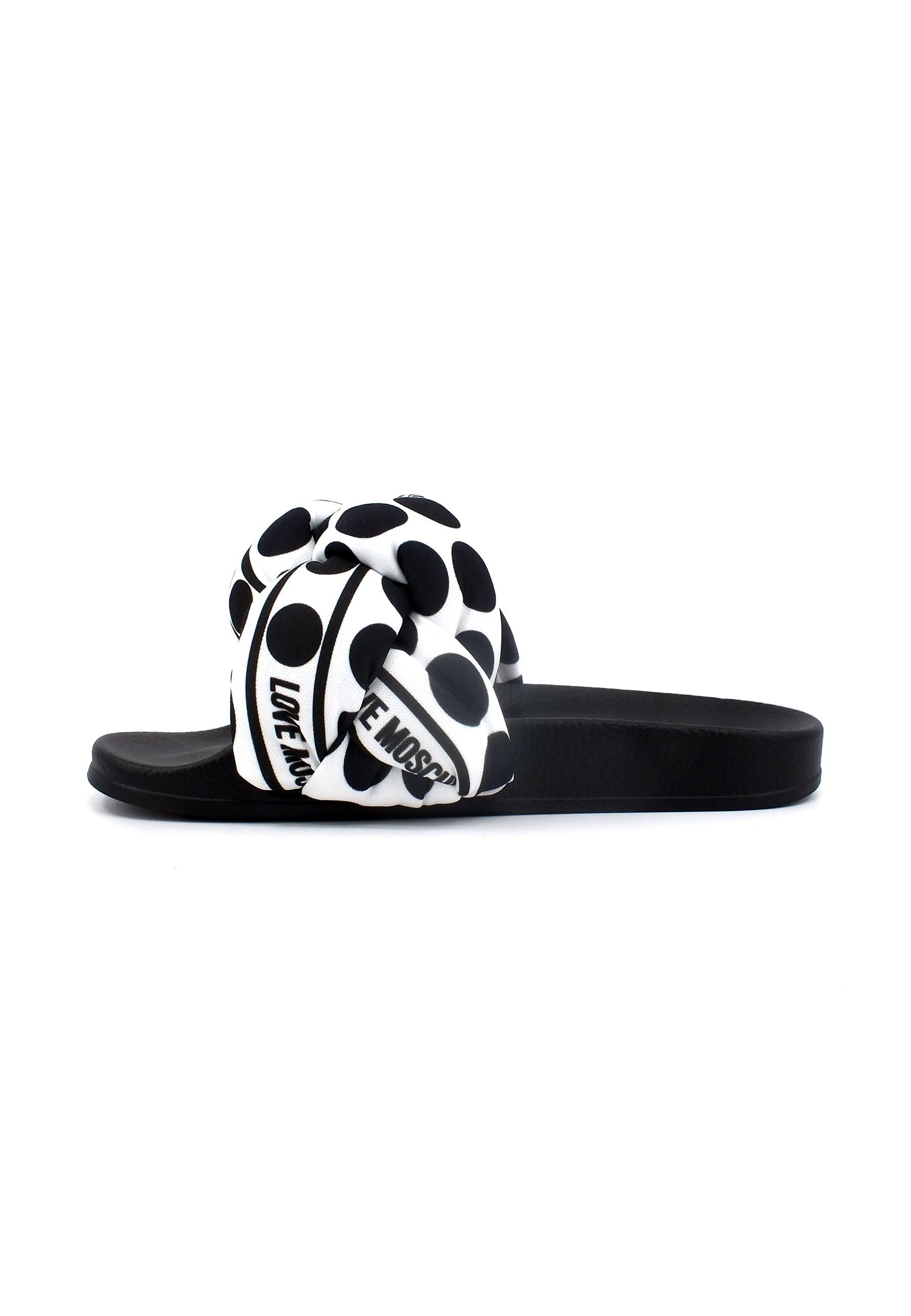 LOVE MOSCHINO Ciabatta Foulard Donna Bianco Nero JA28272G0GIW010A - Sandrini Calzature e Abbigliamento