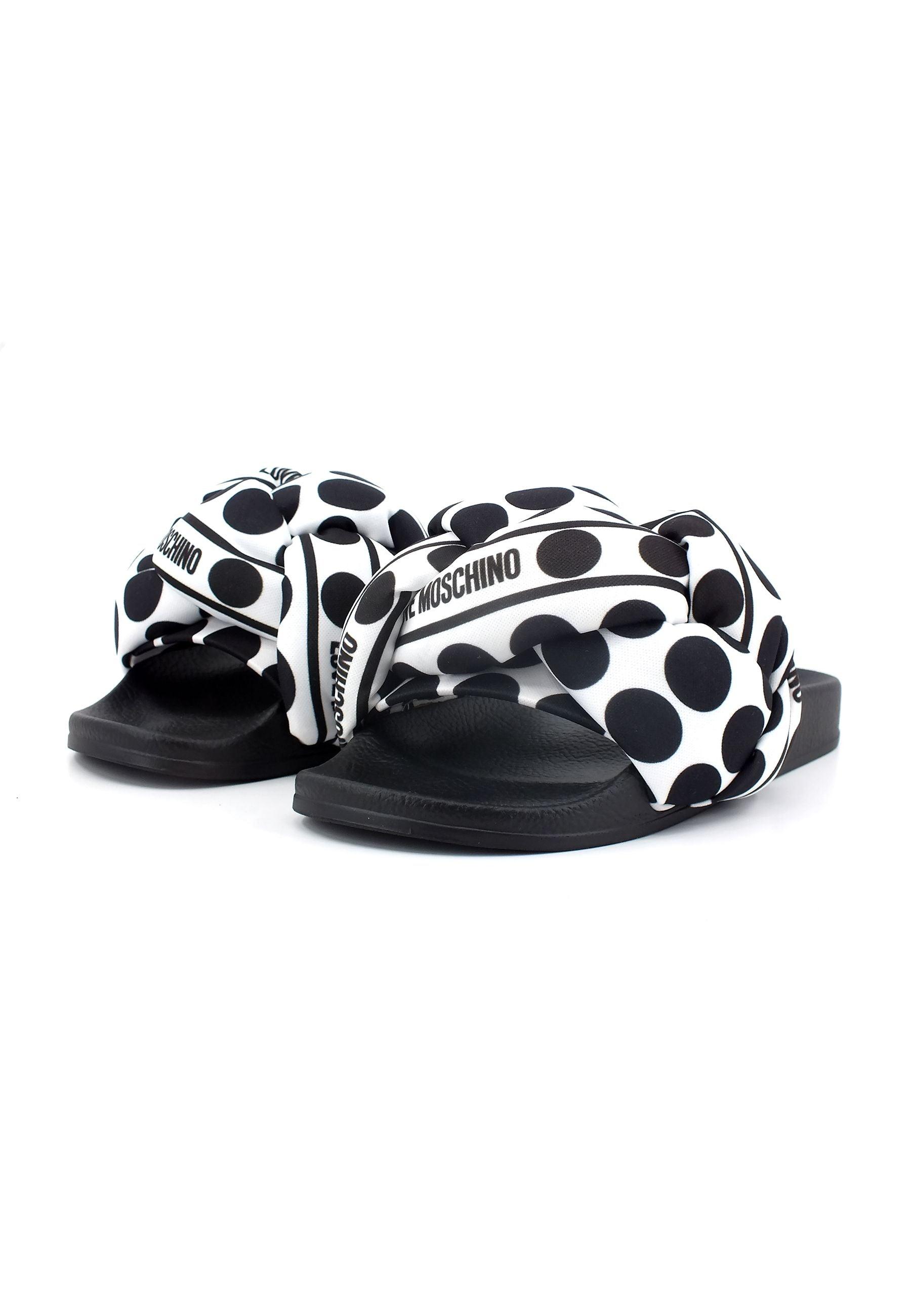 LOVE MOSCHINO Ciabatta Foulard Donna Bianco Nero JA28272G0GIW010A - Sandrini Calzature e Abbigliamento