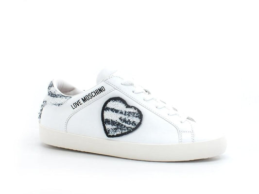 LOVE MOSCHINO Sneaker Logo Cuore Pailettes Bianco Nero JA15402G1EI4210A - Sandrini Calzature e Abbigliamento