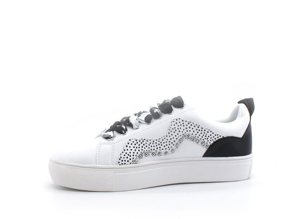 MANILA GRACE Sneaker Pois Borchie Glitter Bianco Nero S610 - Sandrini Calzature e Abbigliamento