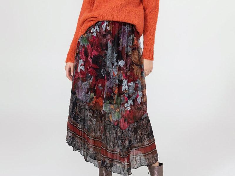 MARKUP Gonna Lunga Fantasia Autunno Bordeaux MW66227 - Sandrini Calzature e Abbigliamento