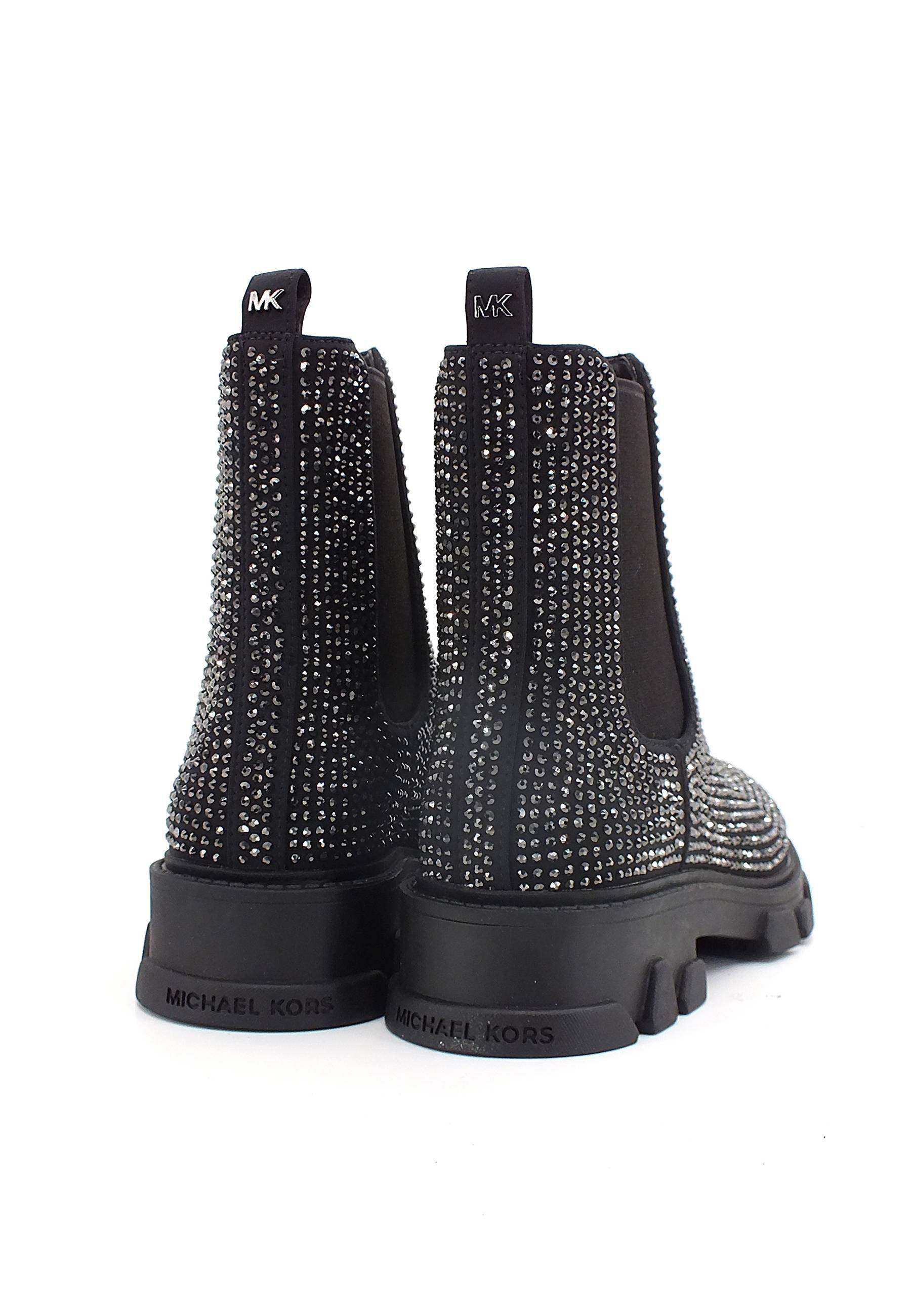 MICHAEL KORS Ridley Gore Bootie Stivaletto Brillantini Donna Black Gun Metal 40F2RIFE5D - Sandrini Calzature e Abbigliamento