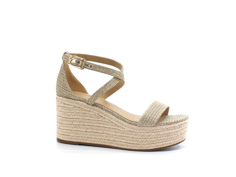 MICHAEL KORS Serena Wedge Sandalo Espadrilles Zeppa Glitter Pale Gold 40S2SEMS1D - Sandrini Calzature e Abbigliamento