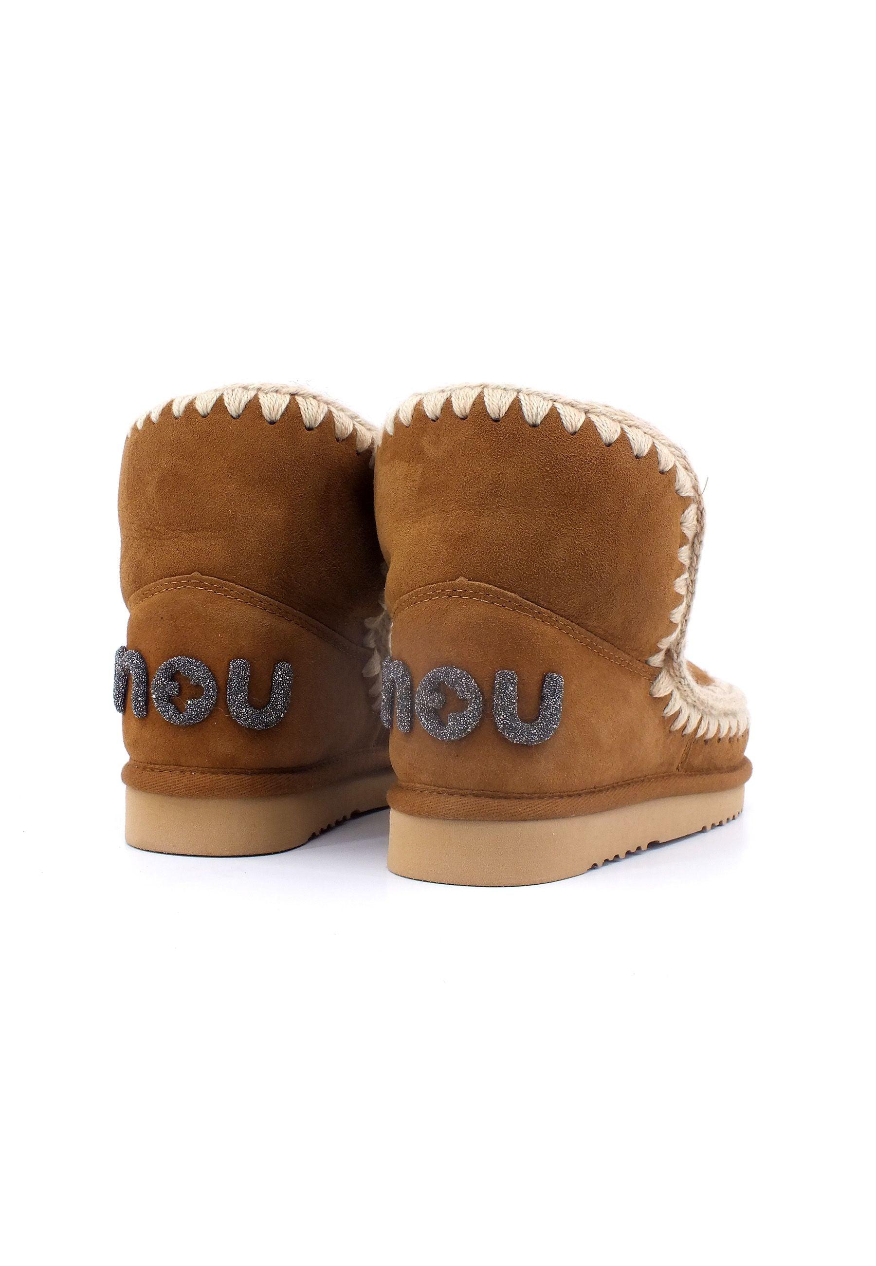 MOU Eskimo 18 Glitter Logo Stivaletto Pelo Donna Cognac Marrone MU.FW101050A - Sandrini Calzature e Abbigliamento