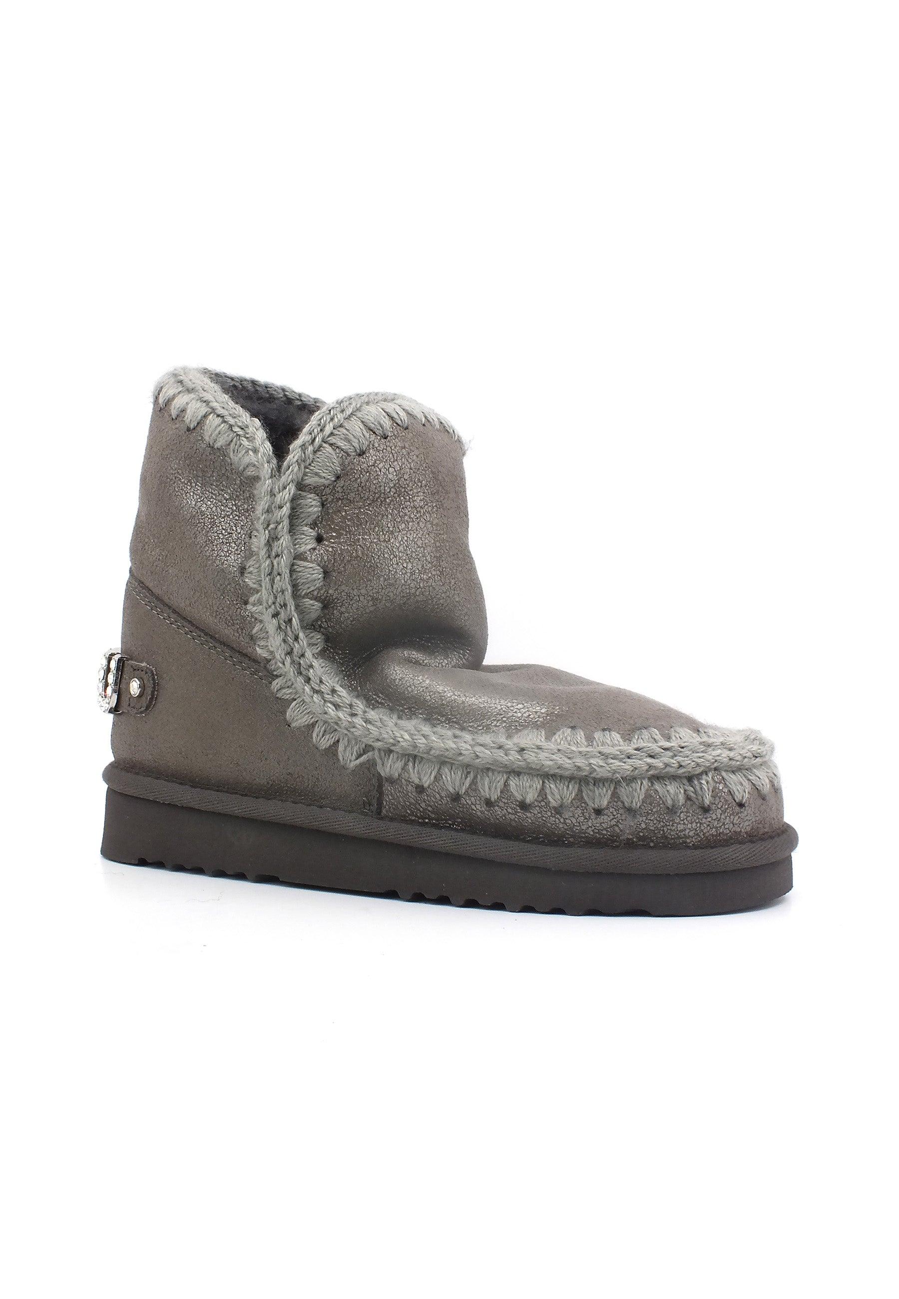 MOU Eskimo 18 Rhinestone Logo Stivaletto Pelo Donna Dust Iron MU.FW101036B - Sandrini Calzature e Abbigliamento