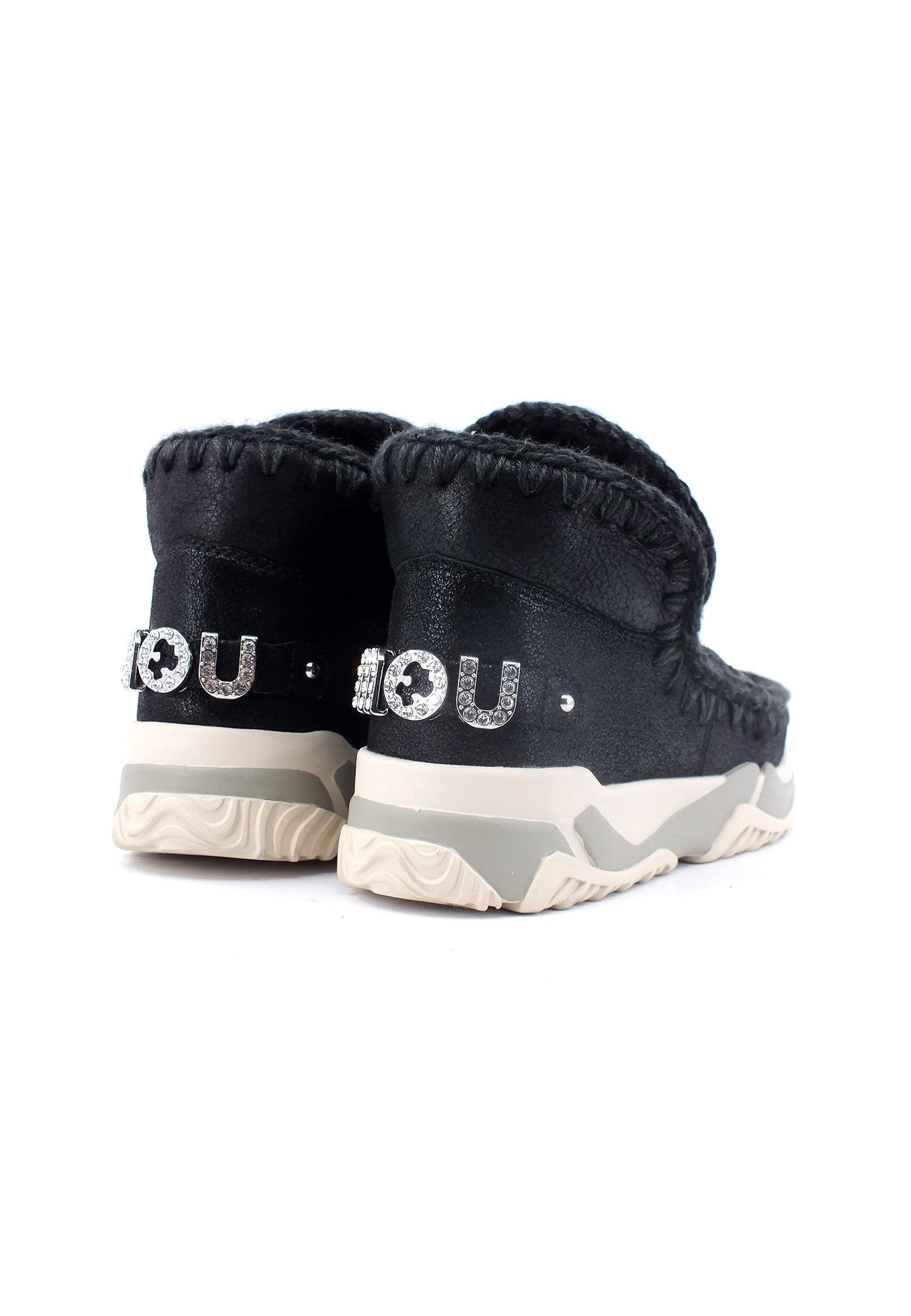 MOU Eskimo Trainer Stivaletto Pelo Donna Cracked Black Grey MU.FW201013B - Sandrini Calzature e Abbigliamento