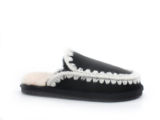 MOU Slipper Full Eskimo Stitch Ciabatta Pelo Black White MU.FW161007A - Sandrini Calzature e Abbigliamento