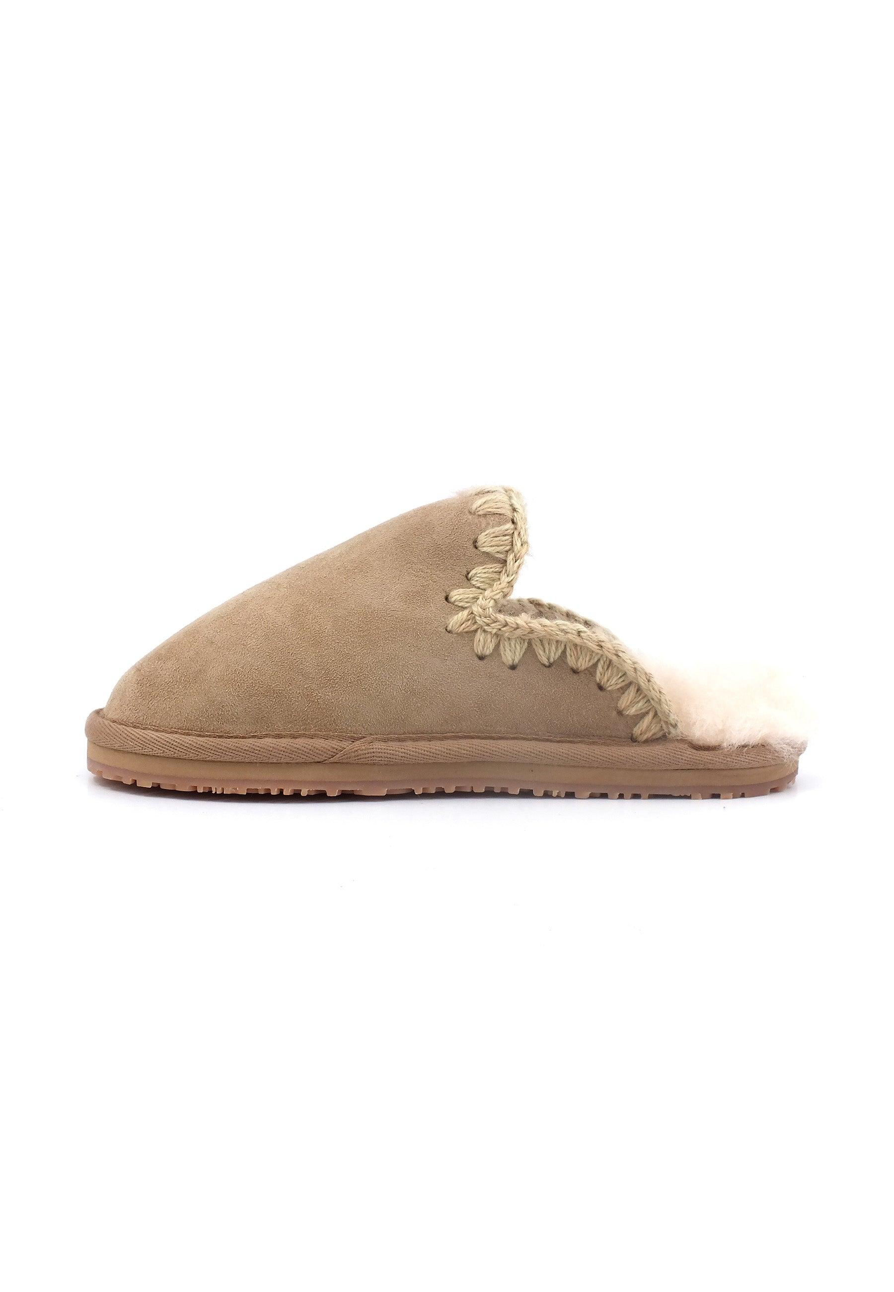 MOU Suede Eskimo Ciabatta Pelo Donna Camel Beige MU.FW161008A - Sandrini Calzature e Abbigliamento