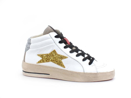 OKINAWA Mid Plus Limited Sneaker Mid Glitter Bianco Gold 1955 - Sandrini Calzature e Abbigliamento