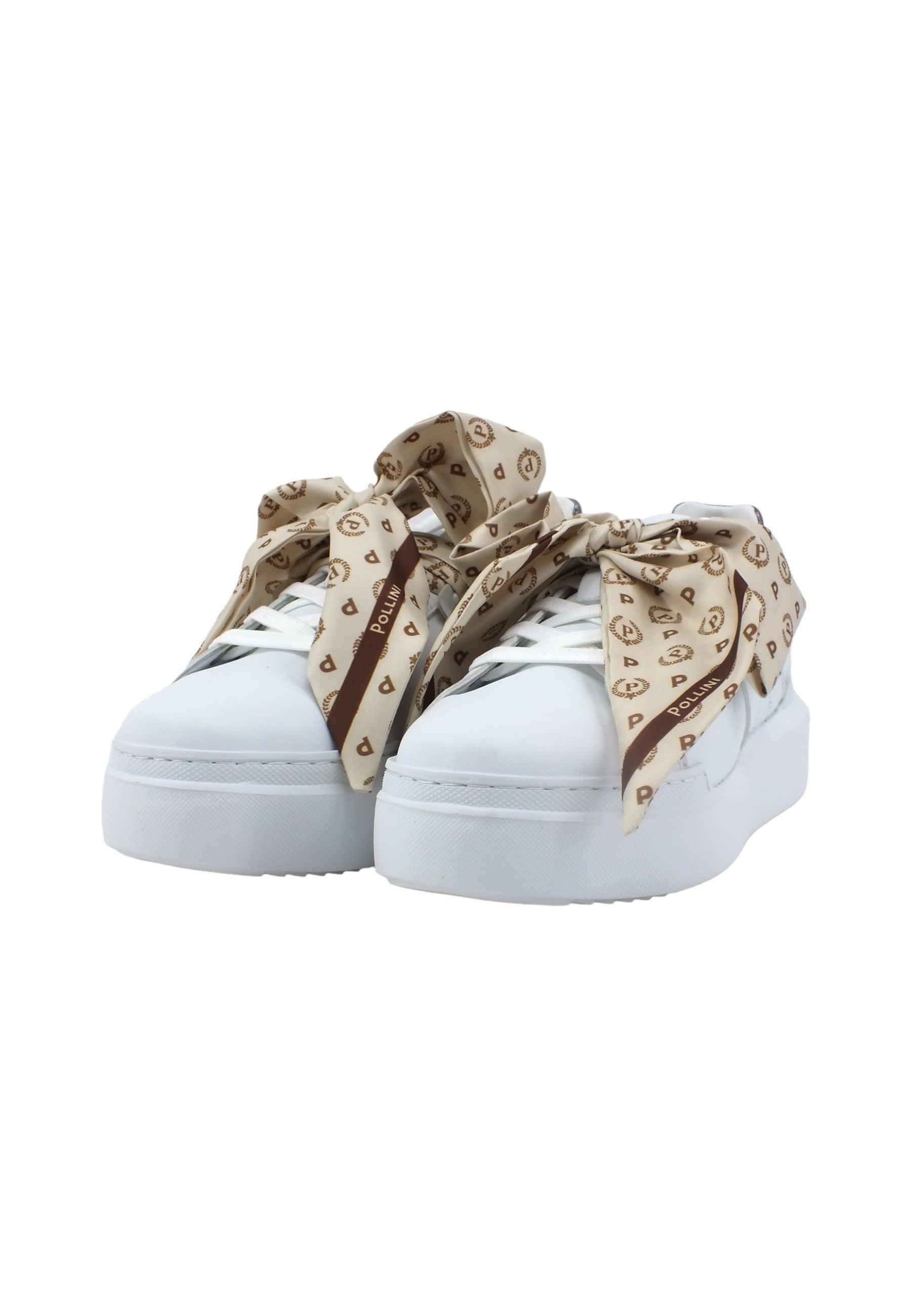 POLLINI Sneaker Fiocco Donna Bianco Fucile TA15204G0EQ1G10A - Sandrini Calzature e Abbigliamento