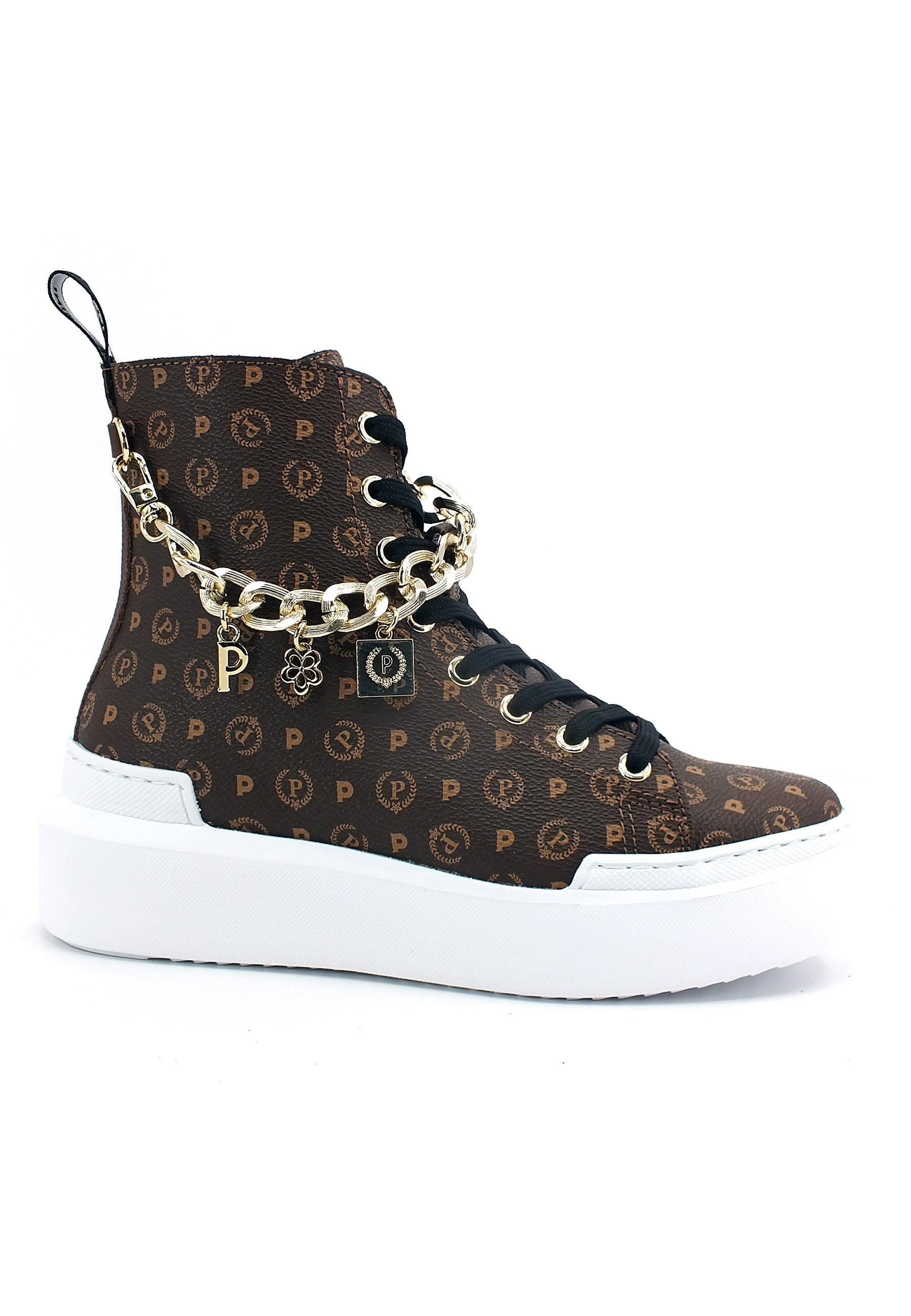 POLLINI Sneaker Hi Loghi Catena Donna Marrone TA15174G0DQ1130D - Sandrini Calzature e Abbigliamento