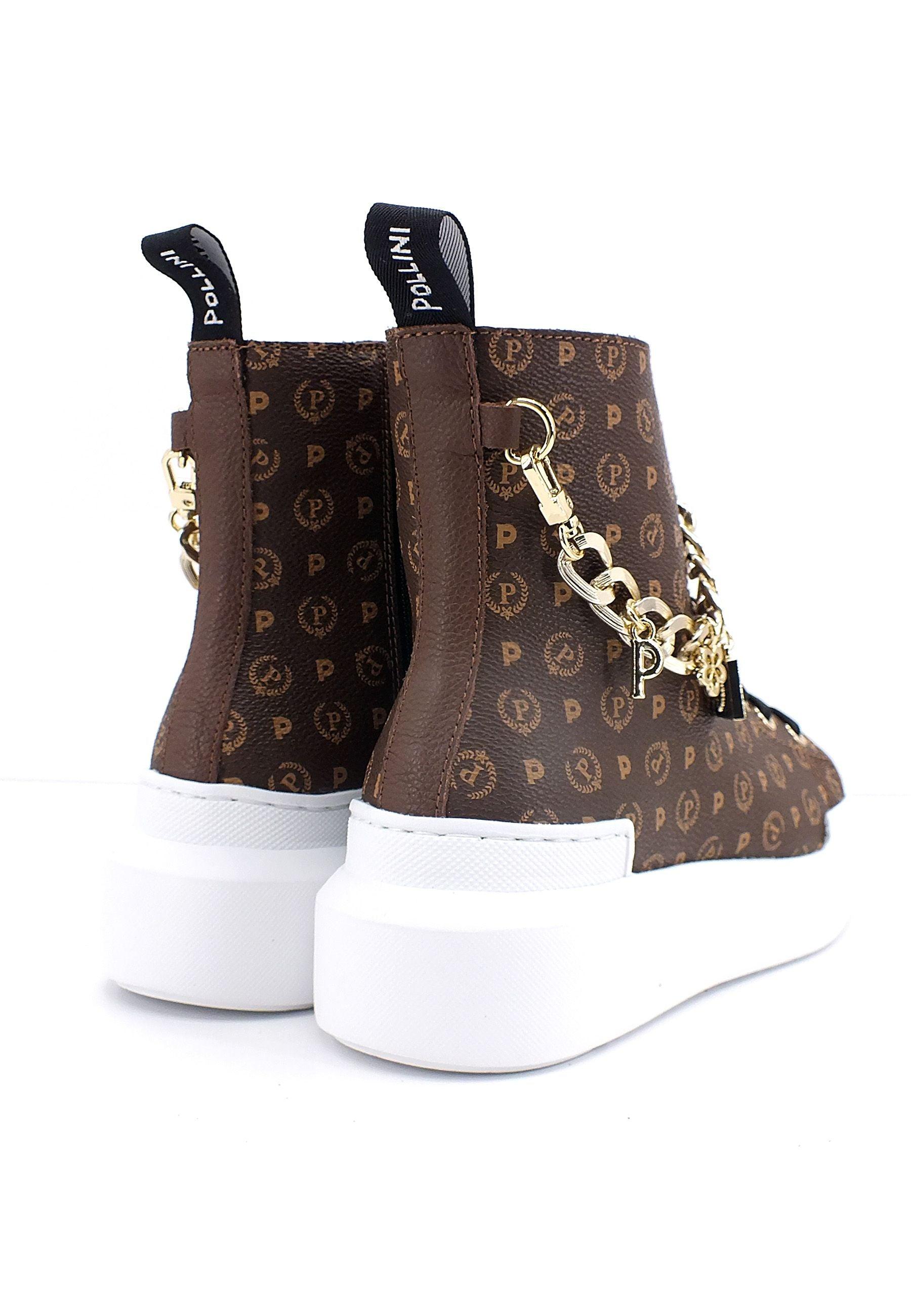 POLLINI Sneaker Hi Loghi Catena Donna Marrone TA15174G0DQ1130D - Sandrini Calzature e Abbigliamento