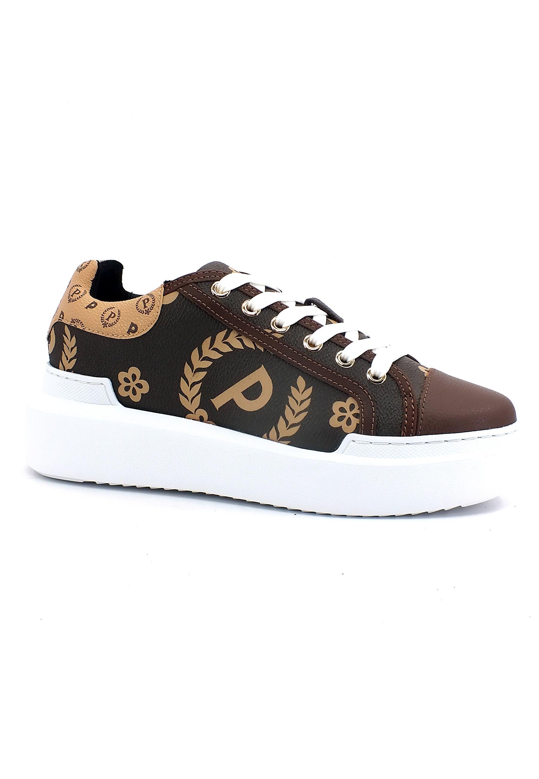 POLLINI Sneaker Loghi Donna Marrone Crema TA15274G0FQ1E11A - Sandrini Calzature e Abbigliamento