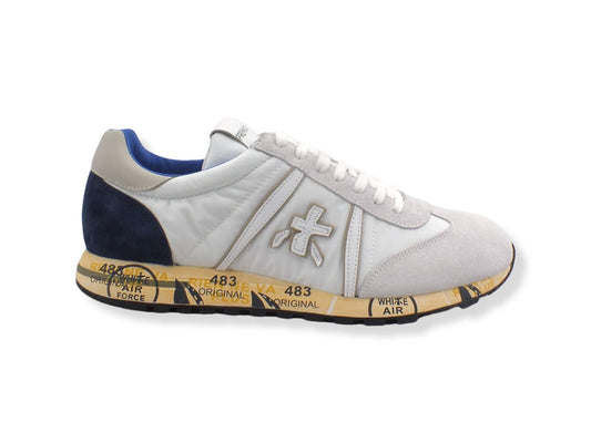 PREMIATA Running Suede Nylon Sneaker Uomo Cream White Blue LUCY5644 - Sandrini Calzature e Abbigliamento