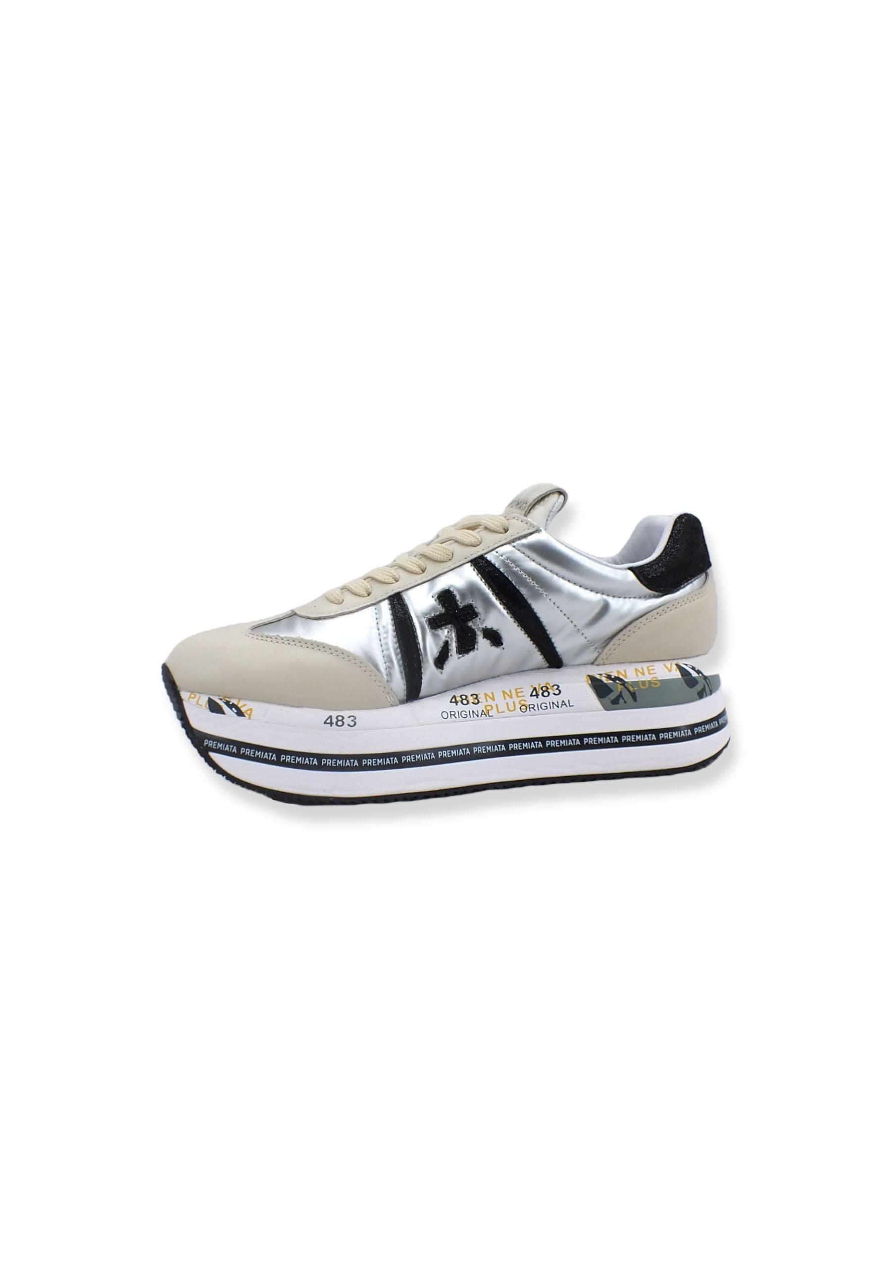 PREMIATA Sneaker Platform Running Donna Lamè Beige Silver Black BETH6013 - Sandrini Calzature e Abbigliamento
