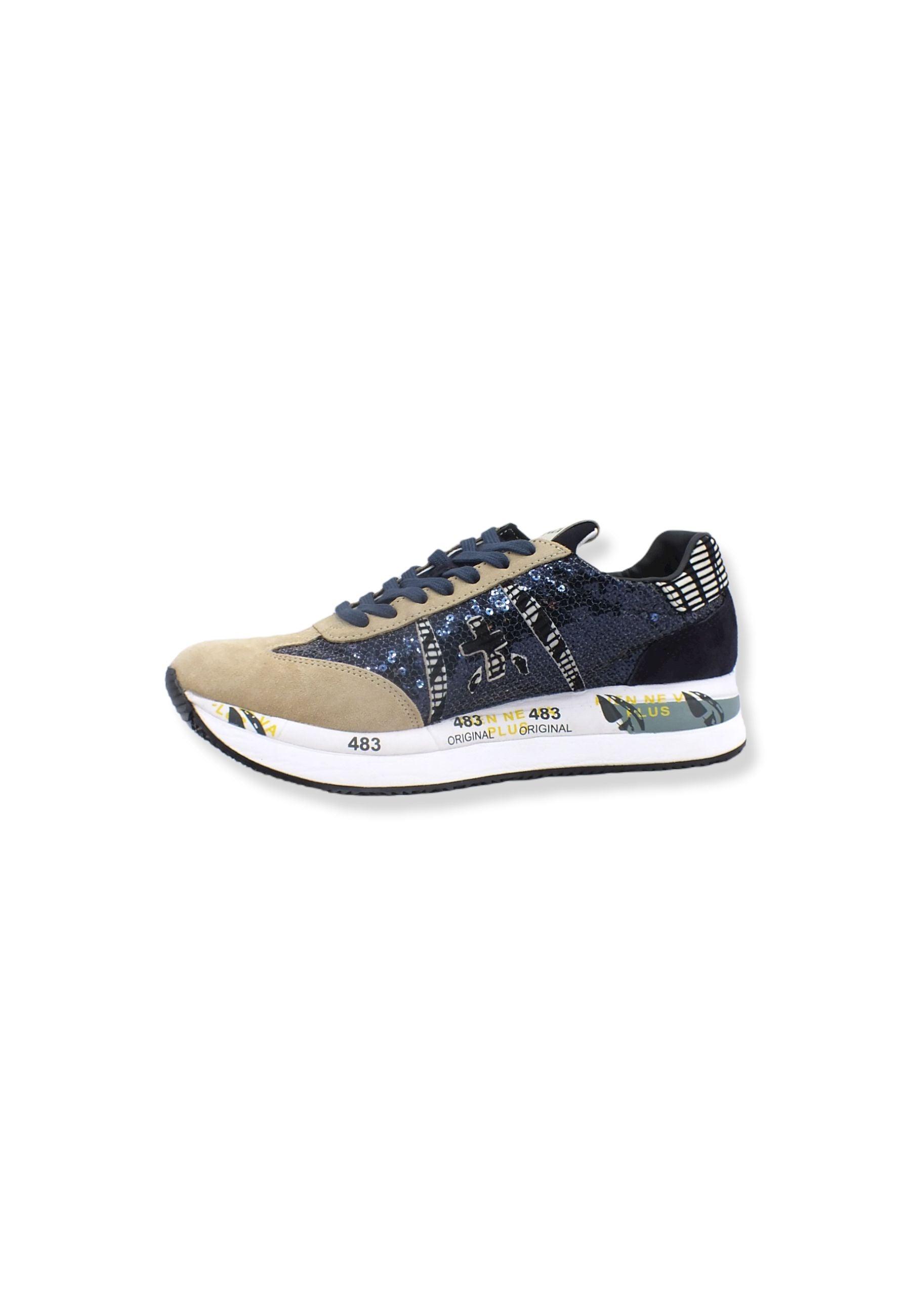 PREMIATA Sneaker Platform Running Paillettes Donna Beige Black CONNY5952 - Sandrini Calzature e Abbigliamento