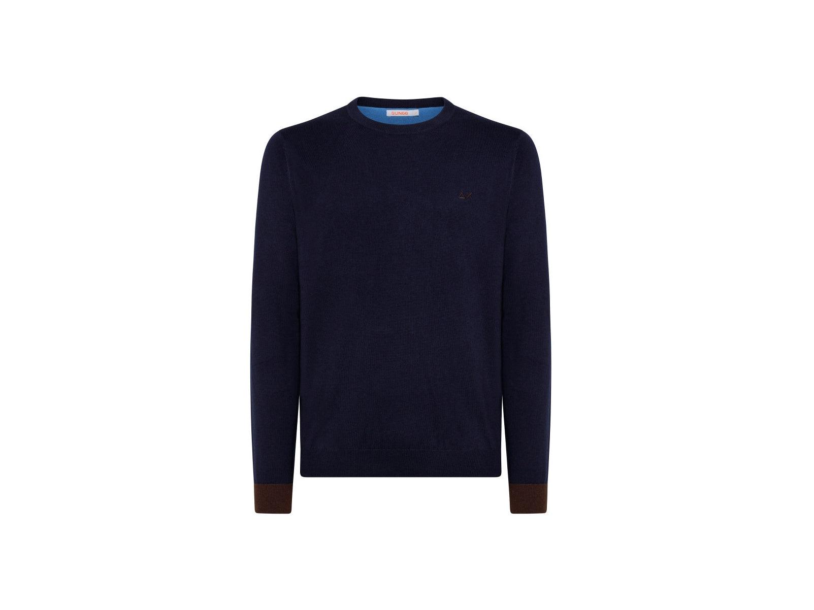 SUN68 Maglione Girocollo Toppa Polsino Bicolor K41110 - Sandrini Calzature e Abbigliamento