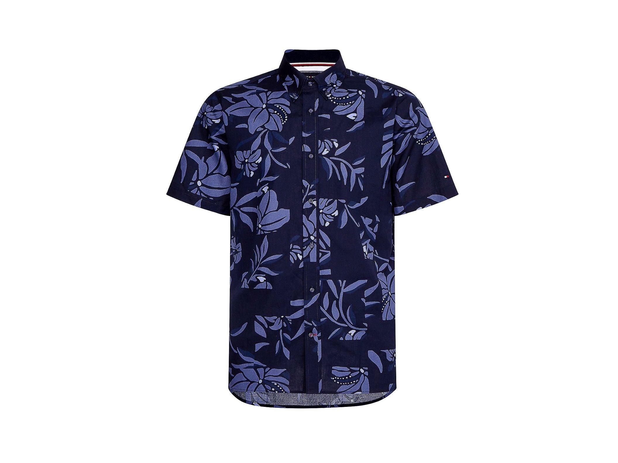 TOMMY HILFIGER Camicia A Maniche Corte Stampa Floreale Blu Faded Indigo MW0MW18341 - Sandrini Calzature e Abbigliamento